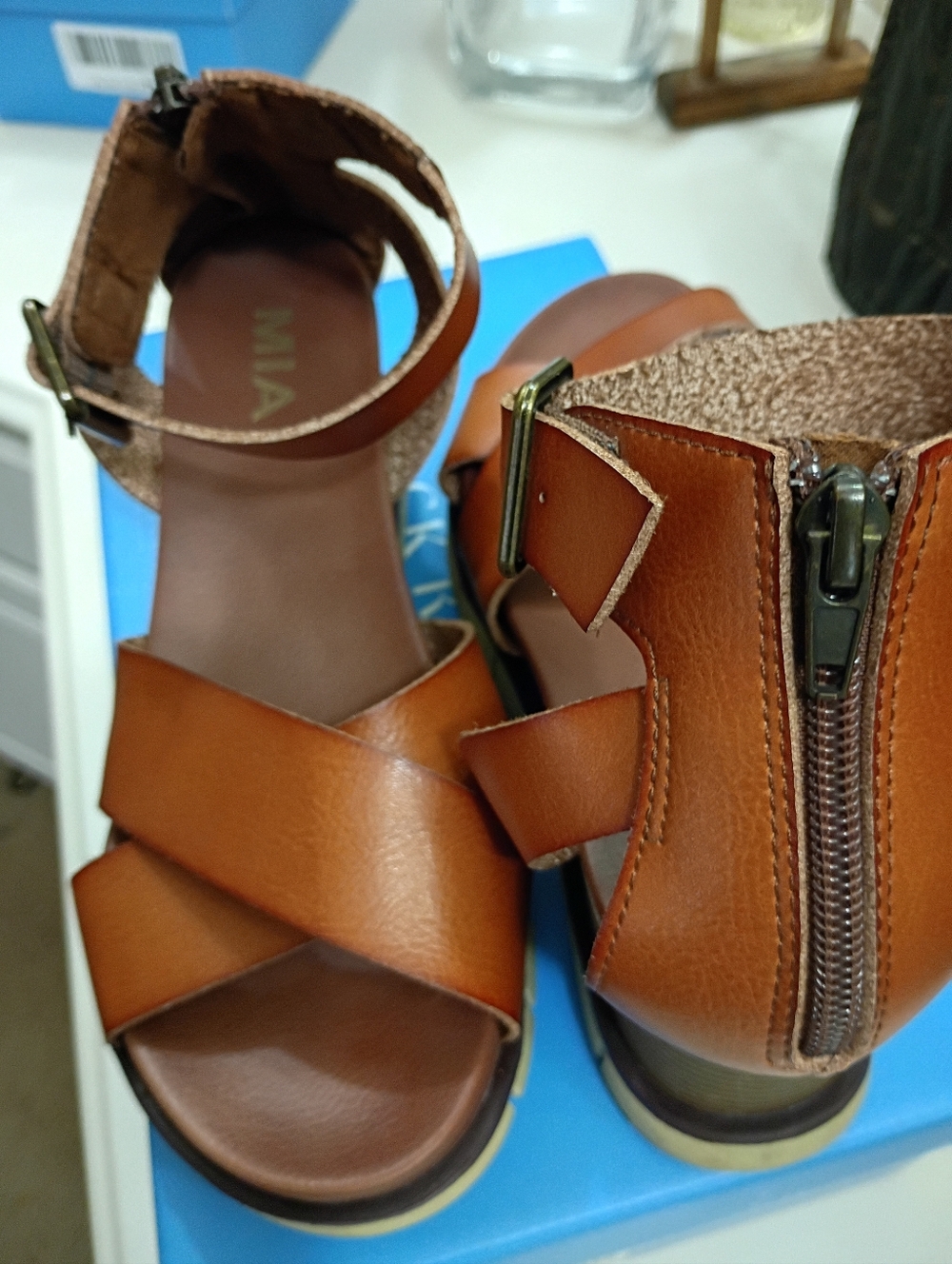 MIA Women's Cognac Crisscross Ankle Strap Sandals - Picture 8 of 8